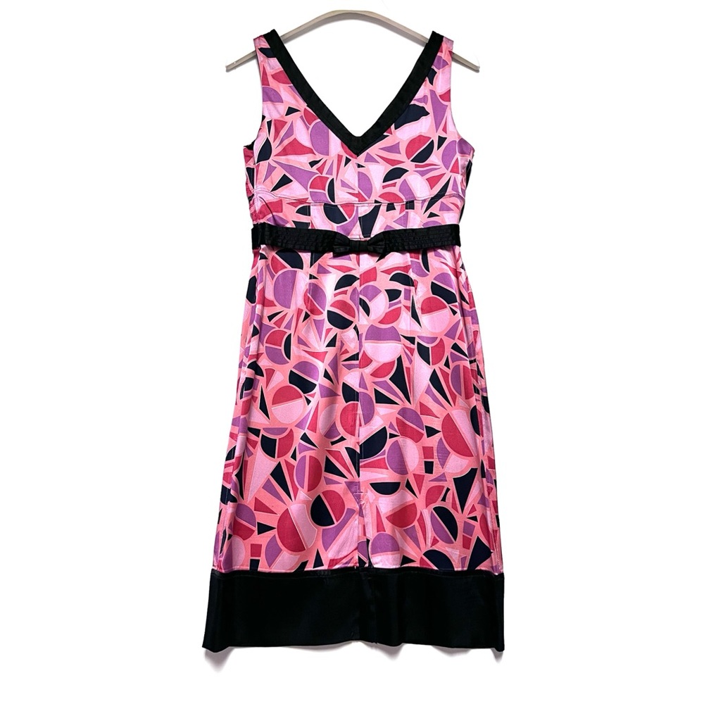 Marc Jacobs Silk Midi Dress 6 Pink Black Geometric Print Vintage Y2K Cocktail